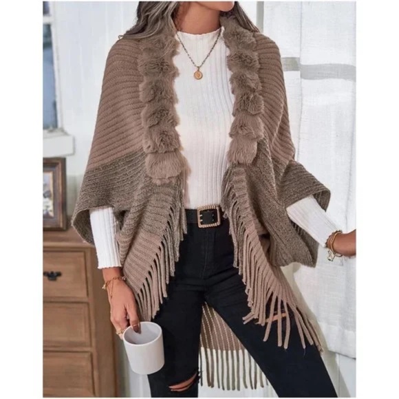 016 Cozy Vegan Fur Fringe Cardigan - Picture 3 of 10